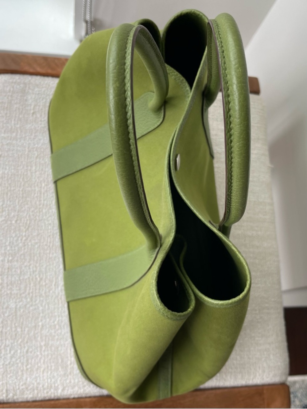 Auth Hermes Rare Olive Green Canvas Tote Bag with Leather Trim - Picture 11 of 12